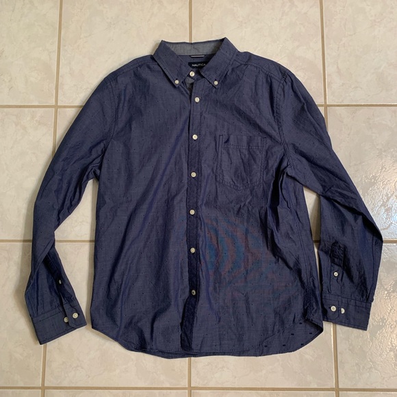 Nautica Chambray Navy Button Up Men’s (L) - Picture 2 of 4